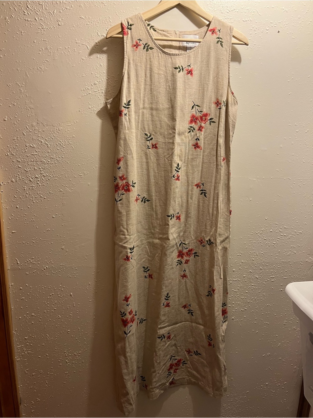 Christopher & Banks Tan Floral Linen Blend Sleeveless Midi Dress Women’s Size 12